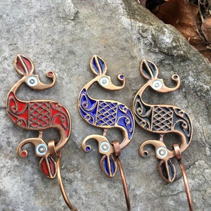 Dragonesque Enameled Celtic Fibula Pin