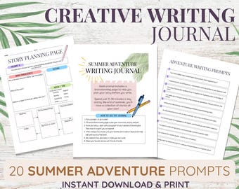 Summer Creative Writing Journal for Kids, Homeschool Printable, Writing Prompts, Lesson Plan, Brainstorming Pages, Writing Practice