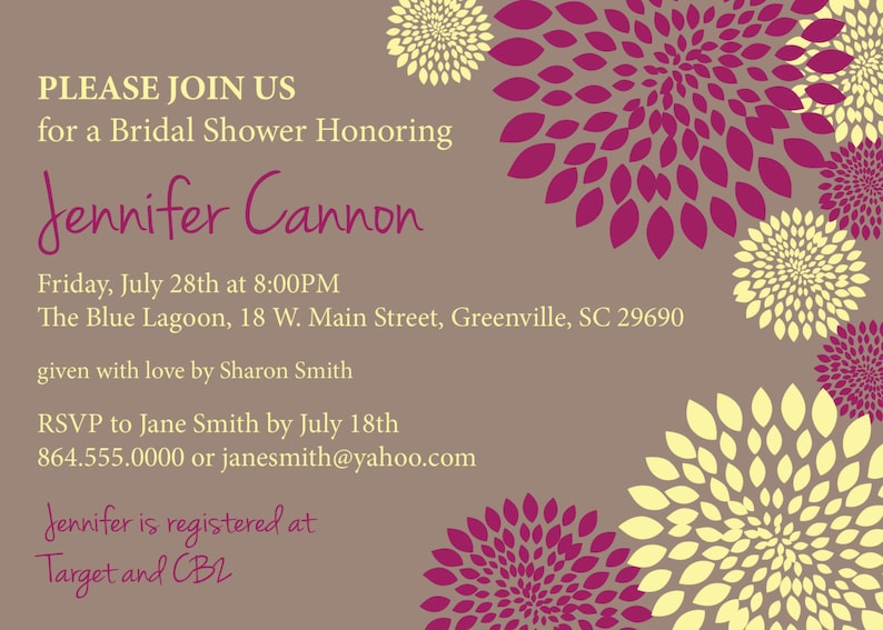 DIY Digital File Modern Bridal Shower or Baby Shower Invitation Printable Floral you pick colors CUSTOM