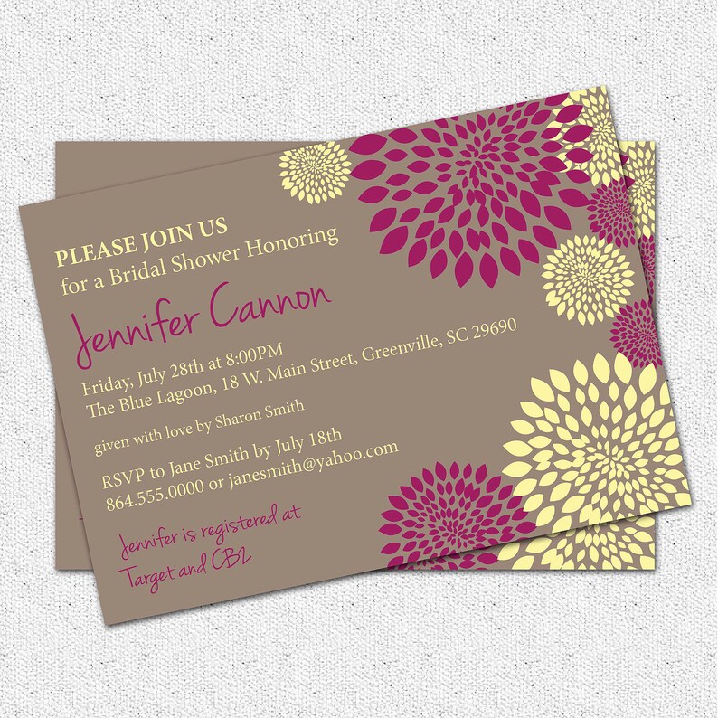 DIY Digital File Modern Bridal Shower or Baby Shower Invitation Printable Floral you pick colors CUSTOM