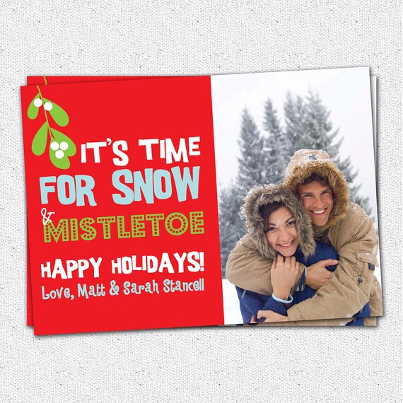 Items similar to Mistletoe Kiss Christmas Couple Holiday Photo Card Personalized, Custom