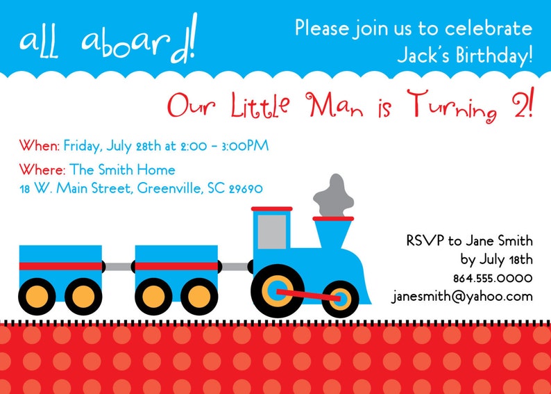 Choo Choo Train Birthday Invitation Printable DIY Digital File Party