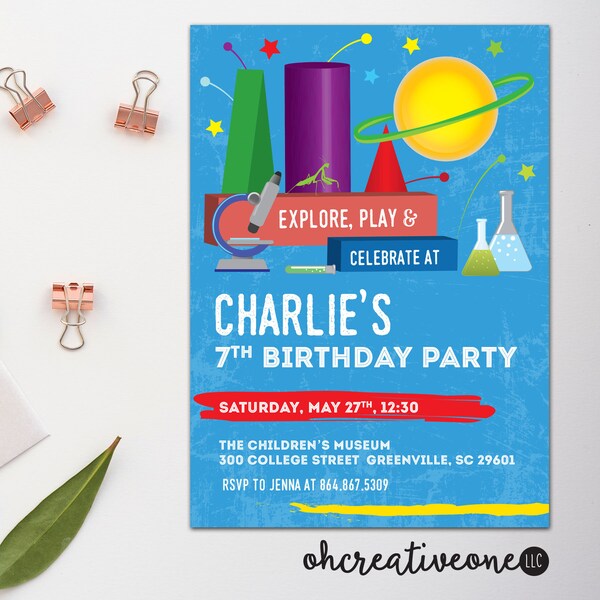 Explore Science Birthday Invitation, Children's Museum, Printable or Printed