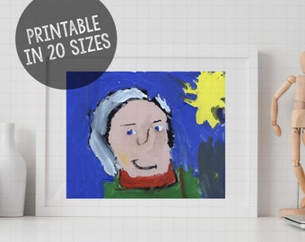George Washington Folk Art Print, Abstract Presidential Portrait, Acrylic Painting Download, Americana Wall Art, Historical Art Print