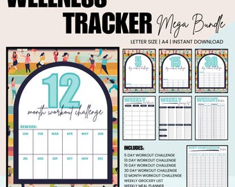 Fitness Planner Printable Bundle | Weight Loss Journal | Workout Tracker | Planner | Meal Planner PDF | Wellness Journal | Health Planner