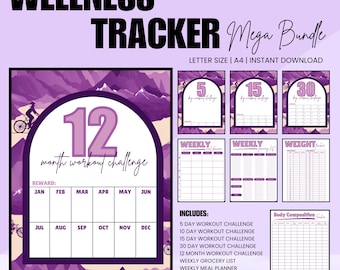 Fitness Planner Printable Bundle | Weight Loss Journal | Workout Tracker | Planner | Meal Planner PDF | Wellness Journal | Health Planner