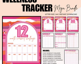 Fitness Planner Printable Bundle | Weight Loss Journal | Workout Tracker | Planner | Meal Planner PDF | Wellness Journal | Health Planner
