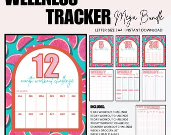 Fitness Planner Printable Bundle | Weight Loss Journal | Workout Tracker | Planner | Meal Planner PDF | Wellness Journal | Health Planner