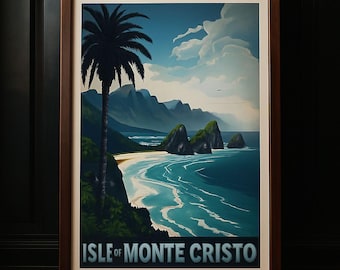 Isle of Monte Cristo Travel Poster, Alexandre Dumas Art Print, Count Monte Cristo Wall Art, Vintage Books Decor, French Literature