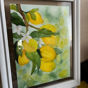 Lemon Branch Watercolor Painting – Citrus Wall Art – Original Fruit Botanical Artwork 9x12”