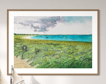 Nantucket Aquarell Druck - Küstenlandschaft Kunst