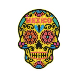 Proud Mexico Patch | Colorful Sugar Skull Embroidered Patch | 3 x 2.15 inches