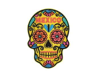 Proud Mexico Patch | Colorful Sugar Skull Embroidered Patch | 3 x 2.15 inches