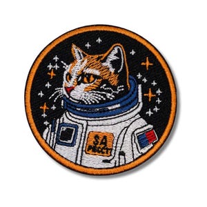 Space Explorer Cat Patch | Embroidered Cat Astronaut Patch | 2.85 x 2.85 inches