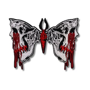Bleeding Skull Patch | Gothic Skull Butterfly Embroidered Patch | 3 x 4 inches