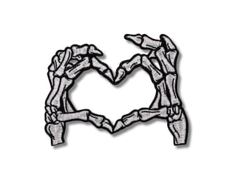 Skelett Herz Hand Aufnäher | Gothic Gestickter Skelett Aufnäher | 3x9cm