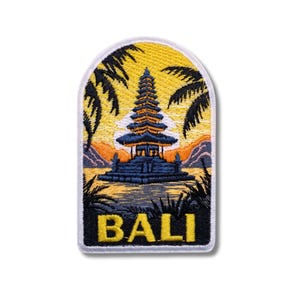 Bali Indonesia Patch | Pagoda Souvenir Embroidered Patch | 3.15 x 2 inches