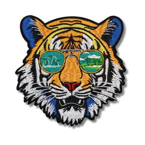 Tiger Patch | Large Sunglasses Tiger Embroidered Patch | 4 x 4 inches