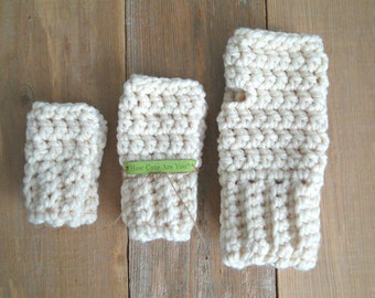 Mommy and Me Fingerless Mittens, Fingerless Gloves for Mommy, Child and Baby, Toddler, Chunky Yarn