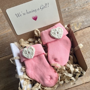 Pregnancy Reveal Baby Socks: Handmade Crochet Heart, Grandparent Announcement Gift