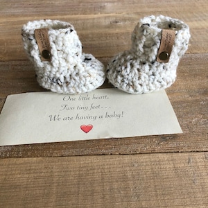 Pregnancy Reveal Booties, For Grandparents or New Daddy, BOOTIES IN A BOX®, Baby Reveal, Booties with Faux Leather Label, Baby Reveal Box image 3