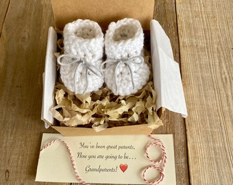 Grandparent Pregnancy Announcement,  BOOTIES IN A BOX®, Baby Reveal, Baby Booties,  Baby Reveal Box