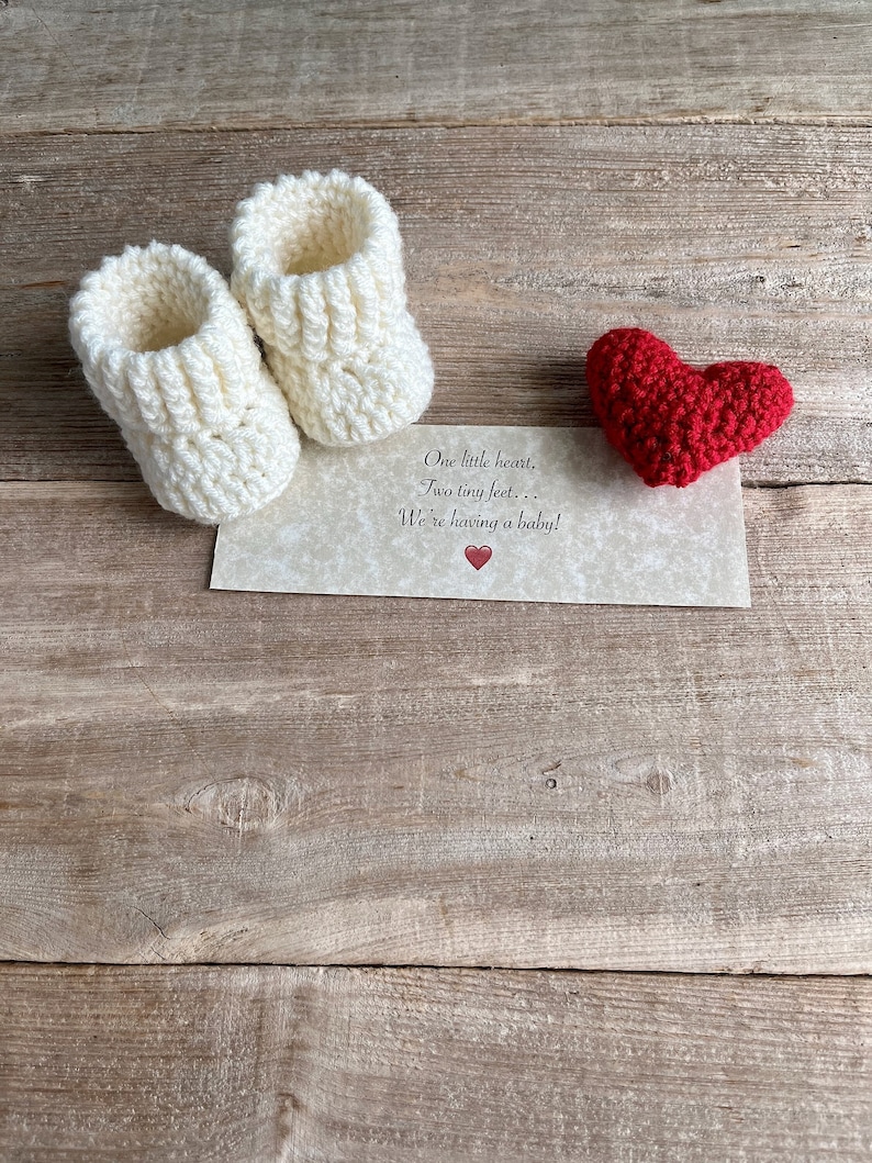 Grandparent Pregnancy Announcement, New Daddy, BOOTIES IN A BOX®, Baby Reveal, Booties and Puffy Heart, Baby Booties, Baby Reveal Box image 2