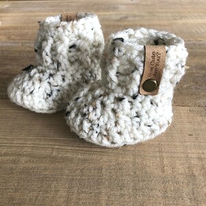 Pregnancy Reveal Booties, For Grandparents or New Daddy, BOOTIES IN A BOX®, Baby Reveal, Booties with Faux Leather Label, Baby Reveal Box image 4