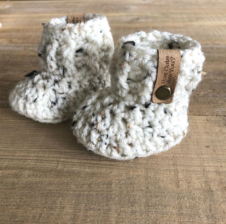 Pregnancy Reveal Booties, For Grandparents or New Daddy, BOOTIES IN A BOX®, Baby Reveal, Booties with Faux Leather Label, Baby Reveal Box image 4