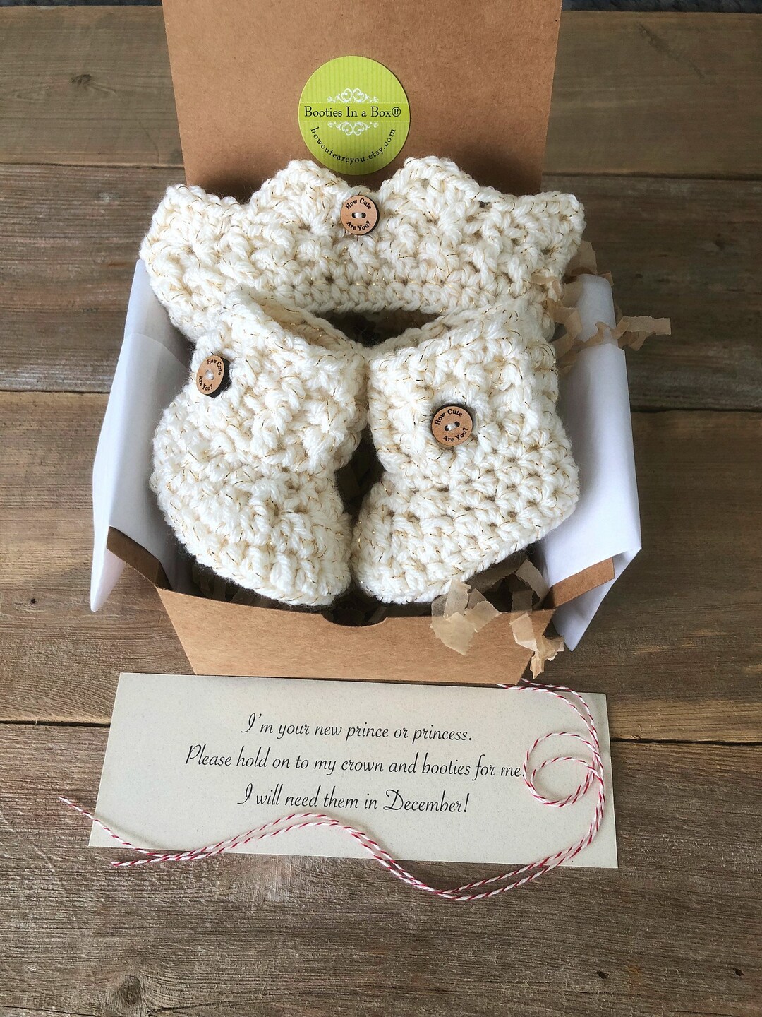 Baby Reveal, Pregnancy Announcement, Crown and Booties in a Box® Set