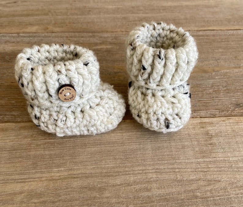 Grandparent Pregnancy Announcement, BOOTIES IN A BOX®, Baby Reveal, Ribbed Cuffs with Wood Buttons, Baby Booties, Baby Reveal Box image 5