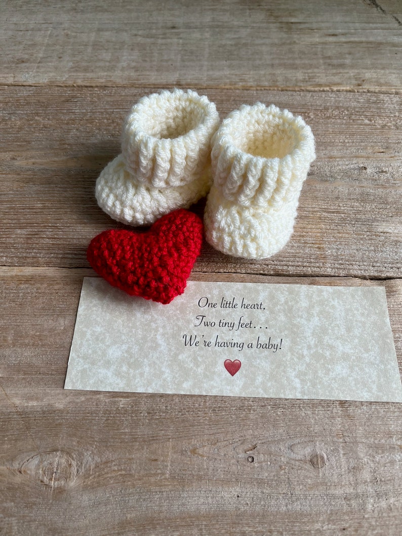 Grandparent Pregnancy Announcement, New Daddy, BOOTIES IN A BOX®, Baby Reveal, Booties and Puffy Heart, Baby Booties, Baby Reveal Box image 7