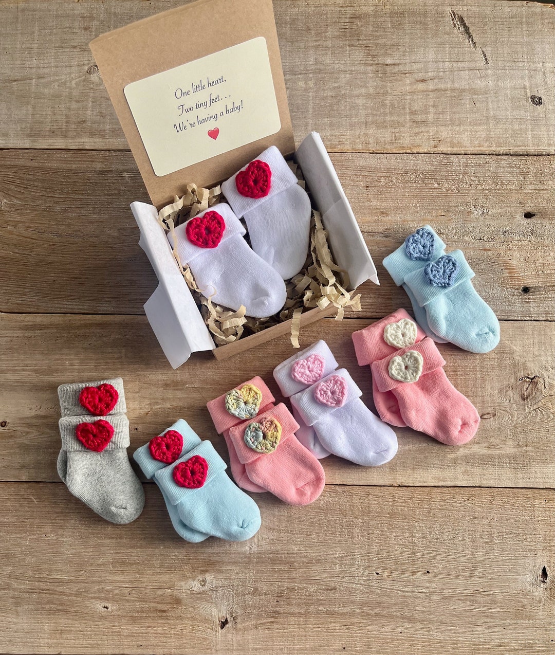 Pregnancy Reveal Baby Socks: Handmade Crochet Heart