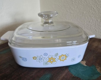 Vintage Corning Ware A-1-B 1 Quart Casserole Dish w/ Lid Floral Nature's Bounty