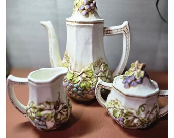 Lefton China Vintage 3029 3028 Grape Tea Set Teapot Creamer Sugar Bowl Japan 3pc