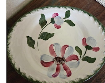 Blue Ridge Southern Potteries Whirlygig Hand Painted Floral Platter Green Rim