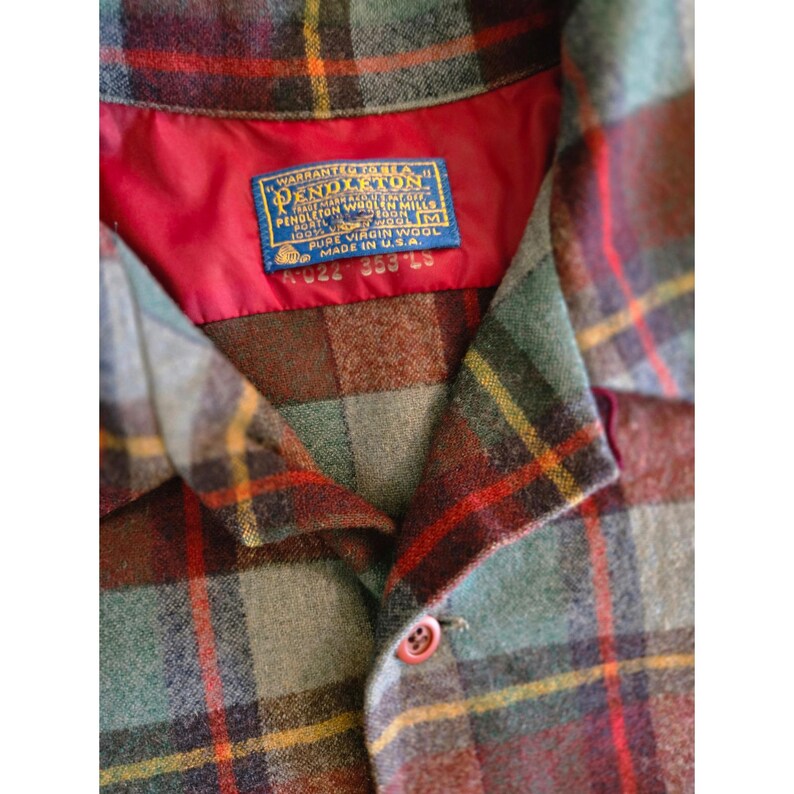 Vintage Pendleton Wool Board Shirt Blue Burgundy Plaid Flannel Mens M Made USA image 3