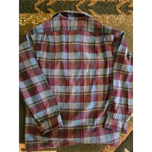 Vintage Pendleton Wool Board Shirt Blue Burgundy Plaid Flannel Mens M Made USA image 5