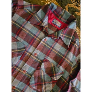 Vintage Pendleton Wool Board Shirt Blue Burgundy Plaid Flannel Mens M Made USA image 1