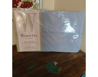Wamsutta Supercale Plus King Flat Sheet Light Blue 200 TC Percale Made in USA