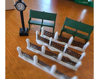 Dept 56 Park Bench Fence & Clock Miniature Christmas Village Display Lot