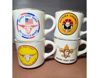 Vintage Boy Scouts of America Quivira Scout Ranch Council Mugs Set of 4 USA New