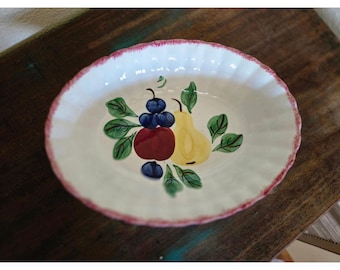 Vintage Blue Ridge Hand Painted Fruit Salad Oval Serving Bowl Scalloped Pink 9in