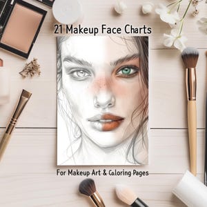 21 Makeup Face Charts | A4 Pencil Sketch Templates for Procreate, Coloring, and Makeup Practice