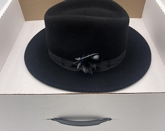 Vintage Royal Stetson Temple Fur Felt Fedora Hat Black Mens Sz Small