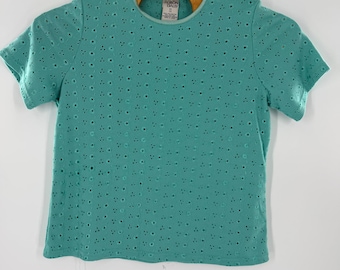 Blusa feminina Allison Daley, tamanho 1X, verde-azulado, com estampa floral e mangas curtas.