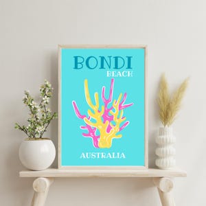 Bondi Beach Poster Print, Travel Poster Preppy Room Decor Colorful Summer Print Maximalist Decor Retro Wall Art Printable Wall Art Print