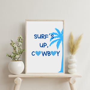 Retro Cowboy Poster Vintage Western Wall Art Wild West Print Coastal Cowboy Art Surfing Home Decor Surf&#39;s Up Cowboy Digital Download 1 Print