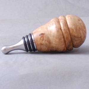 Maple burl wood and stainless steel bottle stopper