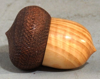 Miniature Acorn Box | Black Walnut and Lilac Woods | Threaded lid for secure fit | Small pill box